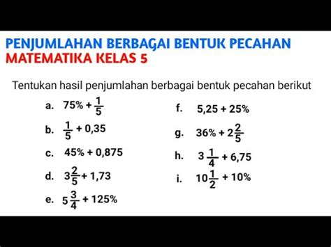 Penjumlahan Pecahan Campuran Persen Desimal Esps Matematika Kelas 5