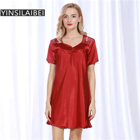 Sexy Silk Nightgowns Women Nightwear Female Plus Size Sleepwear Summer O Neck Short Sleeve Night