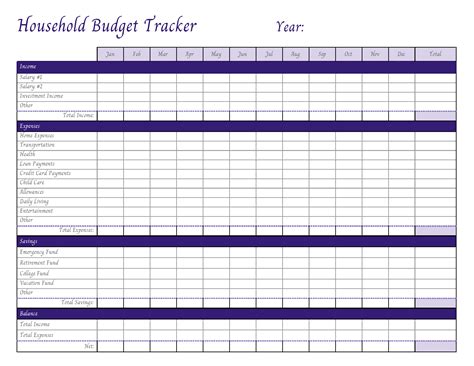 printable household budget tracker  template printerfriendly