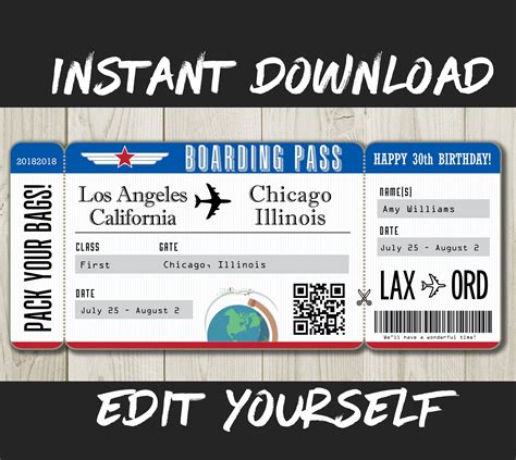 Diy Printable Editable Boarding Pass Surprise Fake Airline Etsy Boarding Pass Template Fake