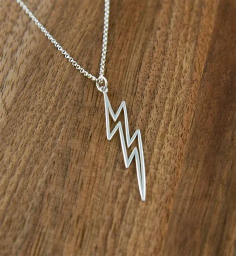 Large Lightning Bolt Necklace Silver Lightning Pendant Charms Cute