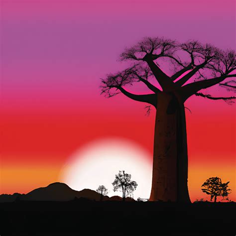 Baobab Tree Sunset in African Landscape PNG Illustration · Creative Fabrica