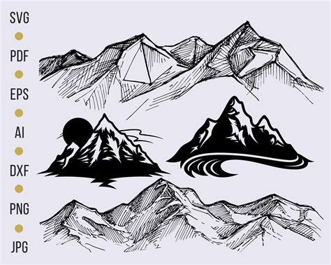 Berge Grafik Kunst Svg Art Design Clipart Berge Svg Silhouette Etsy