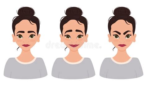 Cute Hand Drawn Set Of Face Expressions With Cartoon Character Young