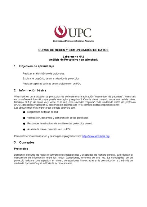 Laboratorio No 2 Wireshark G1 CURSO DE REDES Y COMUNICACIÓN DE