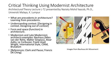 Critical Thinking Using Modernist Architecture L T2 Arch Theory S1