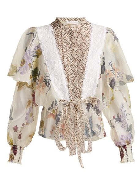 See By Chloé See By Chloé Lace Trimmed Ruffle Panel Floral Blouse