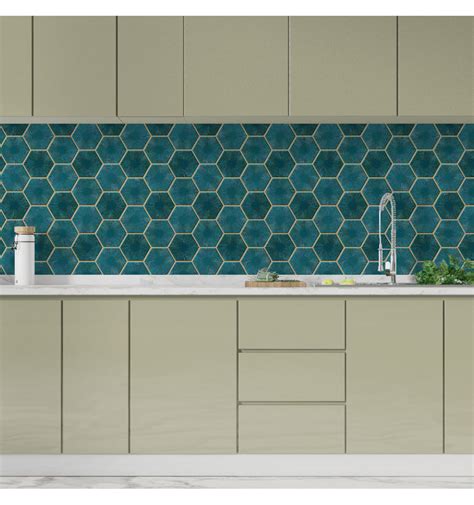 Teal Blue Peel And Stick Wall Tile Hexagon Kitchen Backsplash Tiles Mosaicowall