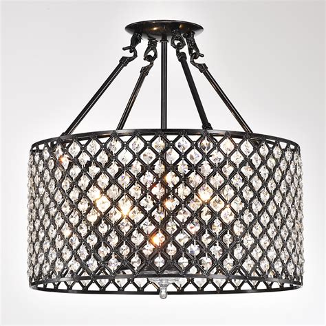 Marya Light Antique Black Beaded Drum Semi Flush Mount Crystal