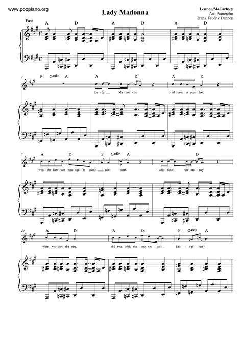 lady madonna | Sheet Music | Piano Score Free PDF Download | HK Pop Piano Academy