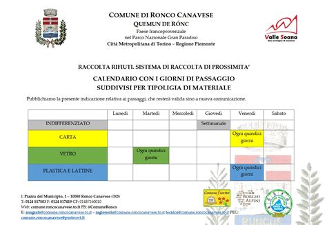 Comune Di Ronco Calendario Raccolta Rifiuti Anno 2023 Valle Soana