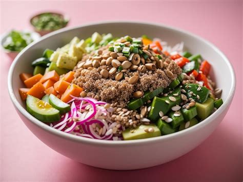 Premium Photo Wholesome Delight Vegan Buddha Or Poke Bowl Salad With