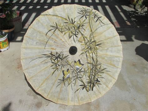 Vintage Asian Sun Parasol Hand Painted Butterflies Ri Gem