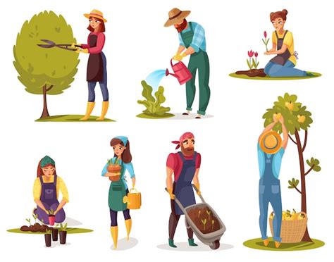 Premium Vector Gardening Cartoon Set