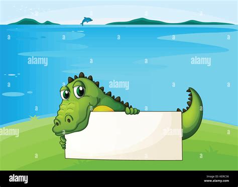 Illustration Of A Crocodile Holding An Empty Signboard Stock Vector