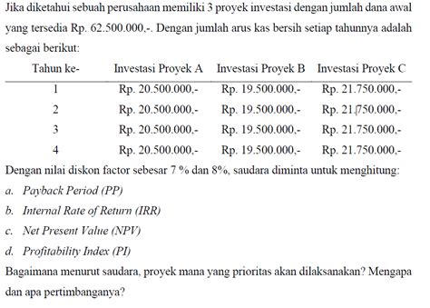 Solved Jika Diketahui Sebuah Perusahaan Memiliki 3 Proyek Chegg