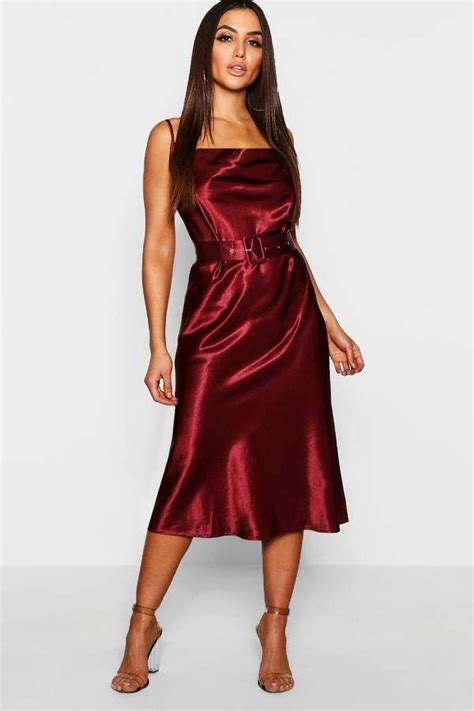 Boohoo Satin Belted Cowl Neck Midi Dress Satin Dress Long Dresses