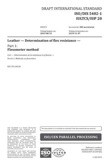 ISO DIS 5402 1 2019 Leather Determination Of Flex Resistance Part