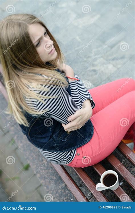 Beautiful Woman Early in Morning Withcup of Coffee Outdoors Stock Image ...