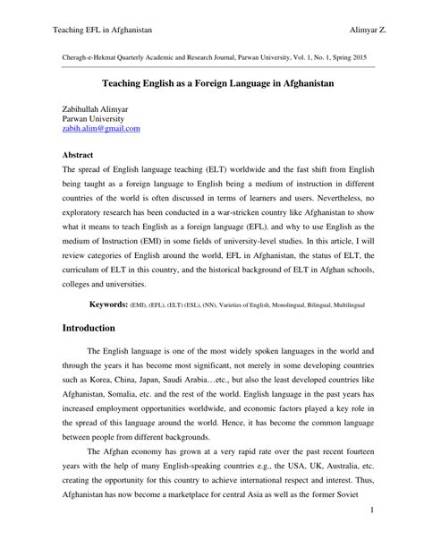 (PDF) Teaching English as a Foreign Language in Afghanistan