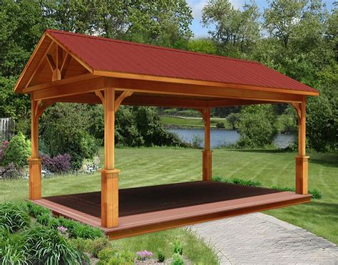 Red Cedar Gable Roof Open Rectangle Gazebos With 612 Roof Pitch