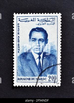 Cancelled Postage Stamp Printed By Morocco That Shows Portrait Of King