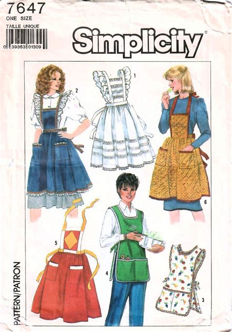 1980s Simplicity 7647 Uncut Vintage Sewing Pattern Misses Full Apron