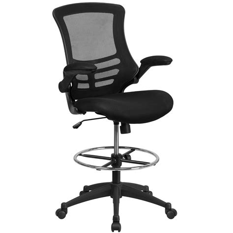 Flash Mid Back Black Mesh Ergonomic Drafting Chair With Adju