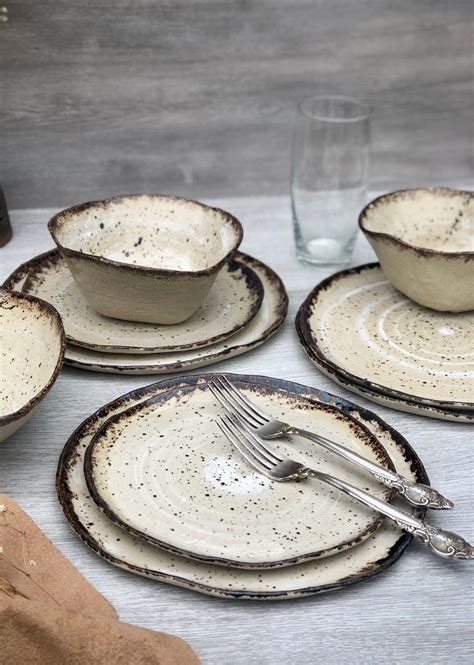 Rustic Dinnerware Set For Person Stoneware Gift Set Dinner Plate