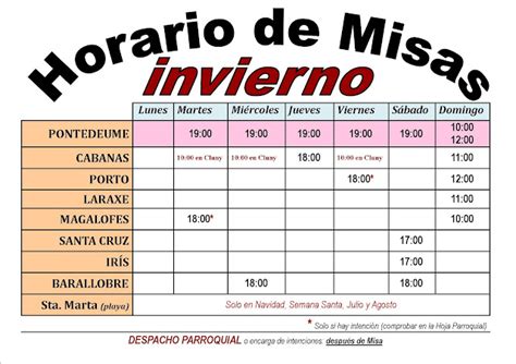 Unidad Pastoral De Pontedeume Horarios De Misas