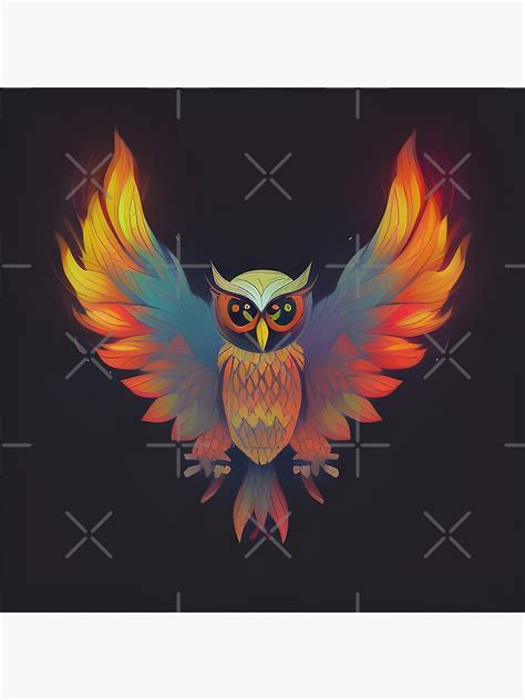 Ai Generated Art Fire Owl Colorful Ink Drawing 3 Poster For Sale