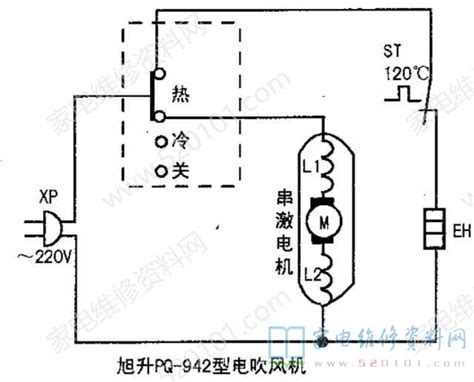 旭升pq 942型电吹风机电路原理图 家电维修资料网