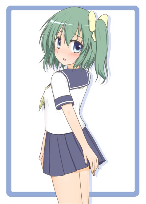 Safebooru Blue Eyes Blush Contemporary Daiyousei Edamame Barium Green Hair Hair Ribbon