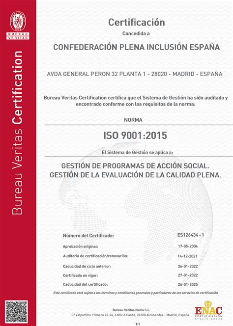 Certificado Norma Iso 9001 2015 Plena Inclusión