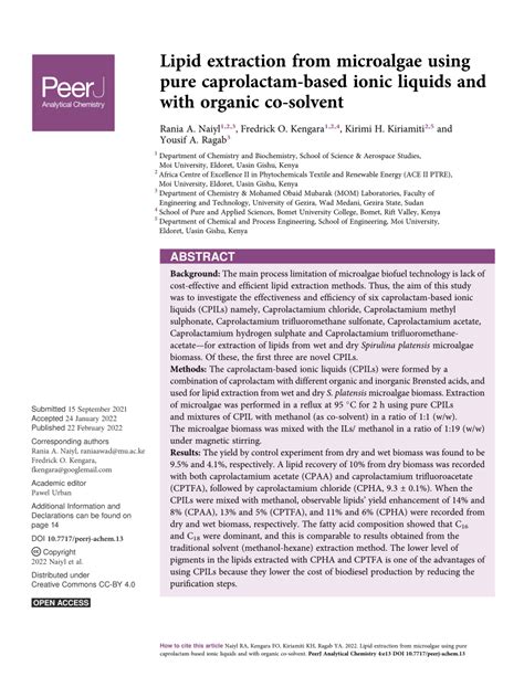 Pdf Lipid Extraction From Microalgae Using Pure Caprolactam Based