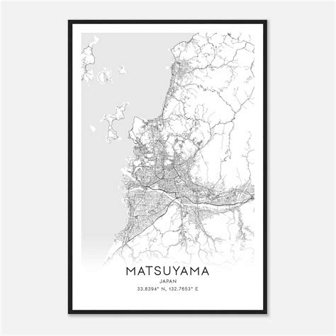 Matsuyama Japan Map Poster, Matsuyama City Road Wall Art Print - Custom ...