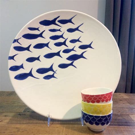 Extra Large Ceramic Serving Platter, Blue and White, school of Fish - Etsy