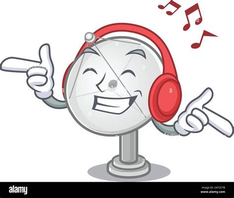 Listening Music Satellite Dish Mascot Cartoon Character Design Stock