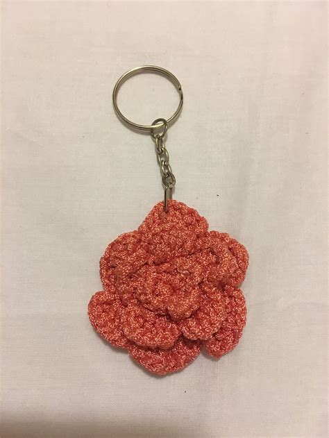 Crochet Rose Keychain Etsy