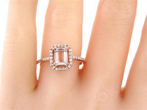 14k Rose Gold Emerald Cut Morganite And Diamond Engagement Ring Wedding