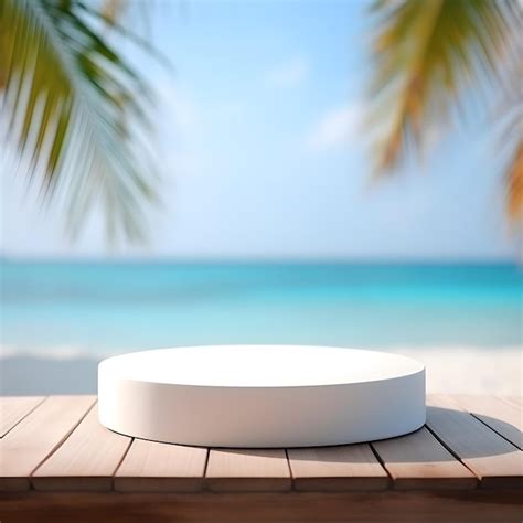 Premium Photo White Podium Mockup For Summer Product Display At Sea