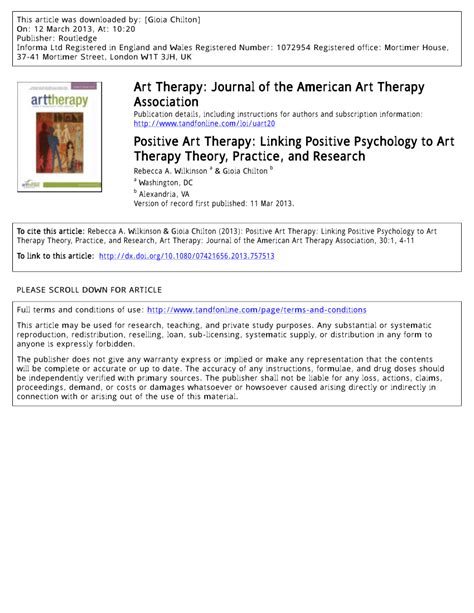 Pdf Positive Art Therapy Linking Positive Psychology To Art Therapy