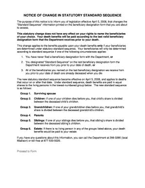 Fillable Online NOTICE OF CHANGE IN STATUTORY STANDARD SEQUENCE Fax