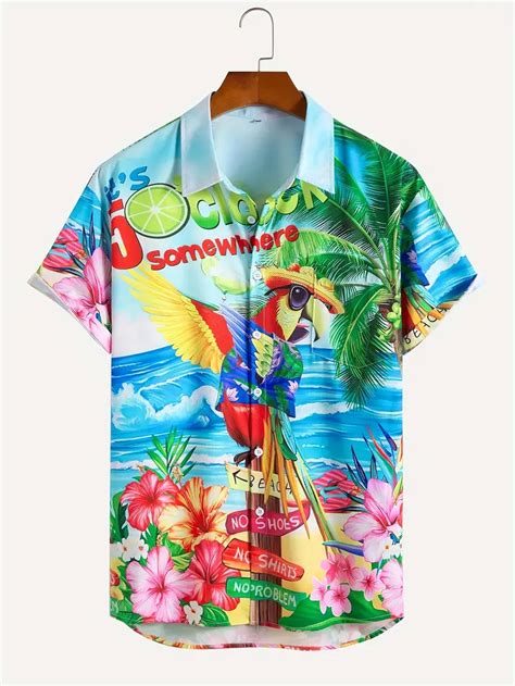 Plus Size Mens Beautiful Parrot Print Shirt Hawaiian Short Temu Ireland