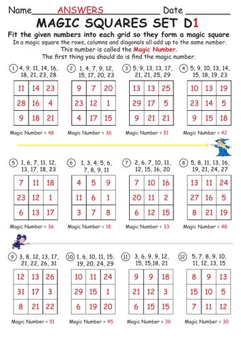 Magic Squares Set D Complete The 3x3 Magic Squares With The Given