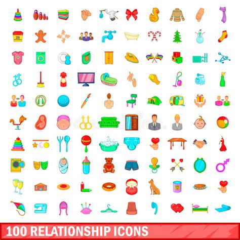 100 Iconos Fijados Estilo De La Relación De La Historieta Ilustración