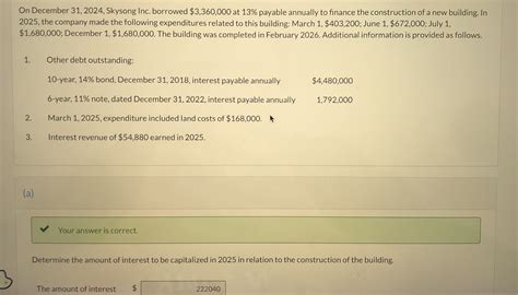 Solved On December 31 2024 Skysong Inc Borrowed 3 360 000 At 13