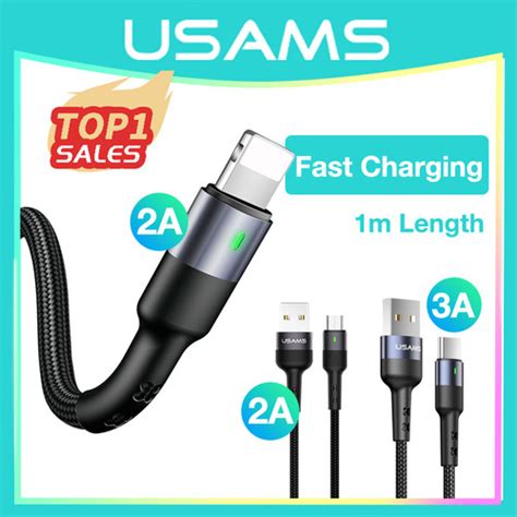 Promo USAMS U26 KABEL DATA LED USB MICRO IPHONE TYPE C FAST CHARGING