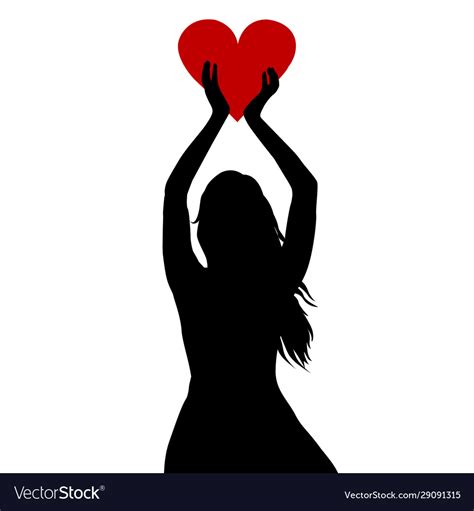 Woman Silhouette Holding A Big Red Heart In Her Vector Image