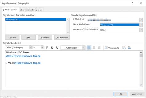 E Mail Signatur Vorlage F R Outlook Windows Faq